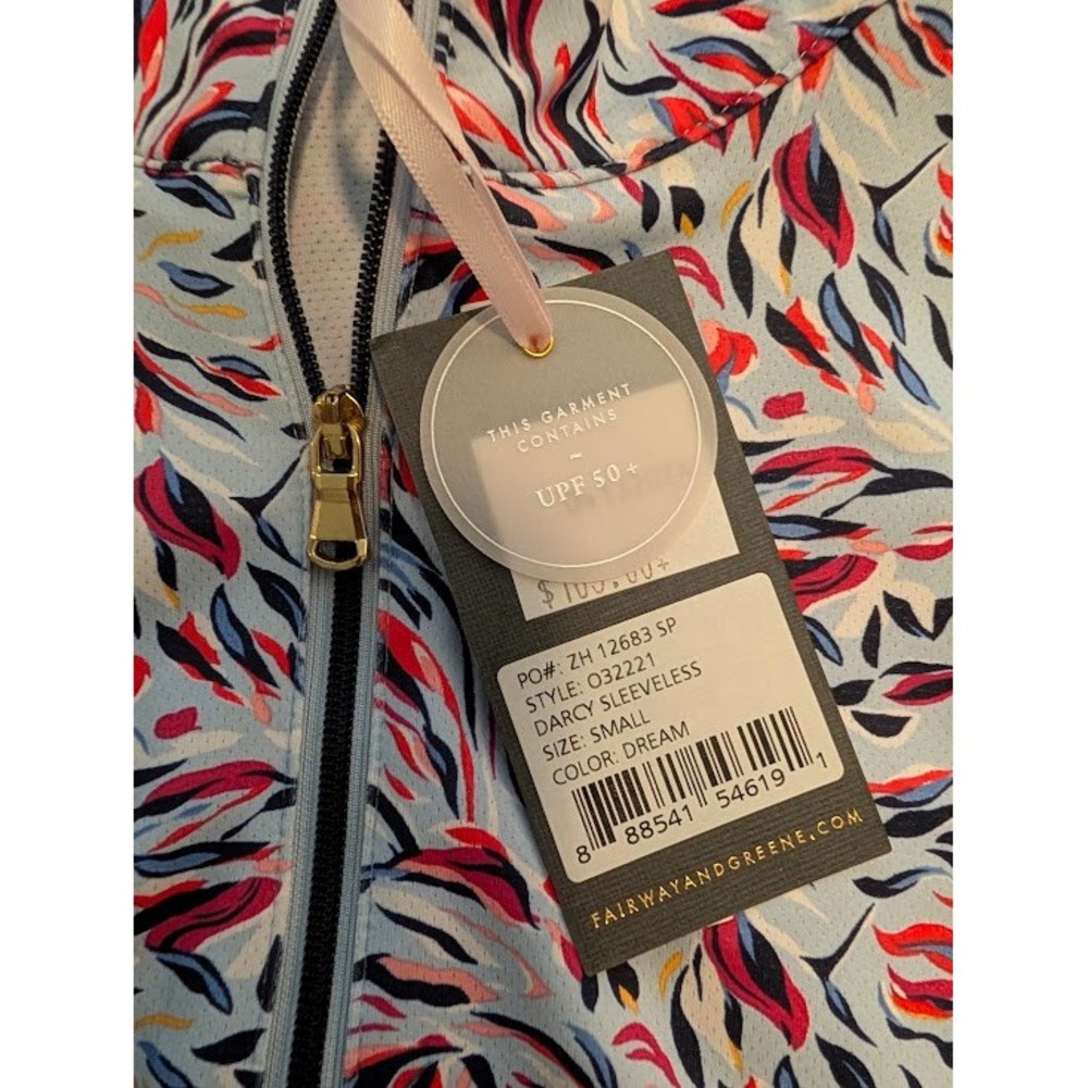 Fairway & Greene Darcy Sleeveless Golf Polo Women S Floral Blue Red Quarter Zip - Picture 3 of 3